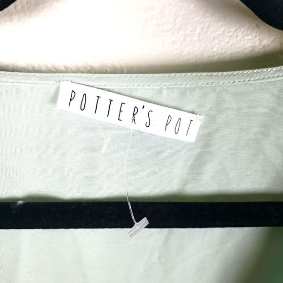 Women's Potter's Pot Mint Green Long Sleeve Crop Top Tie Shacket Size Small - Picture 7 of 11